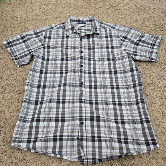 Columbia Sportswear Mens Medium White & Gray Checkered Button Down Top - Picture 1 of 6